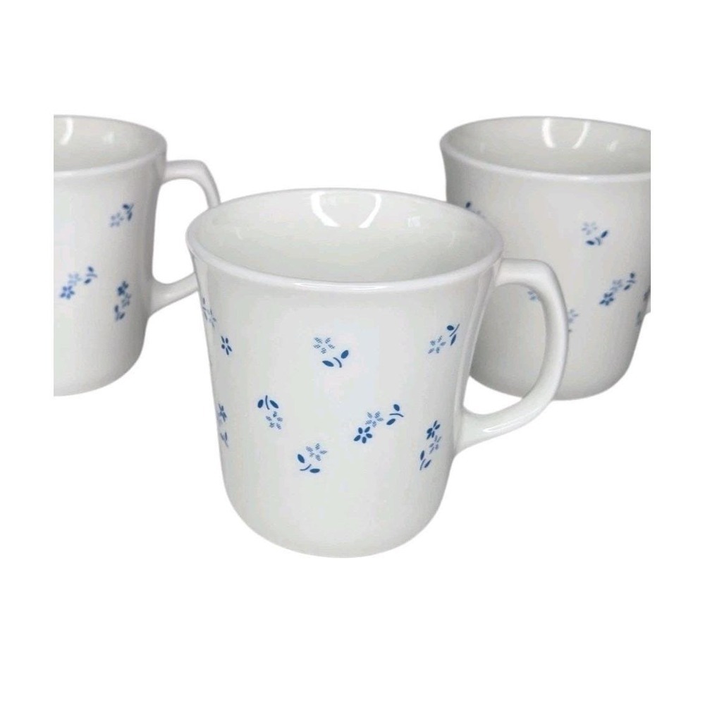 Set of 4 Corelle Provincial Blue Floral Coffee Cups, Blue Flower Mug Cottage